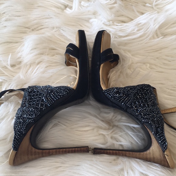Stephane Kelian Paris Black Suede Beaded Heels/Sandals - Picture 5 of 16